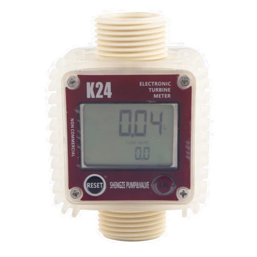 Walfront Fuel Meter K24 Turbine Digital Fuel Flowmeter with LCD Display for Chemicals Liquid Water Red
