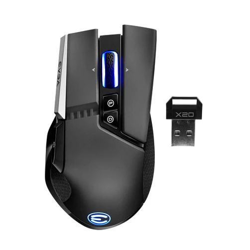 EVGA X20 Wireless Gaming Mouse, Wireless, Black, Customizable, 16,000 DPI, 5 Profiles, 10 Buttons, Ergonomic 903-T1-20BK-KR