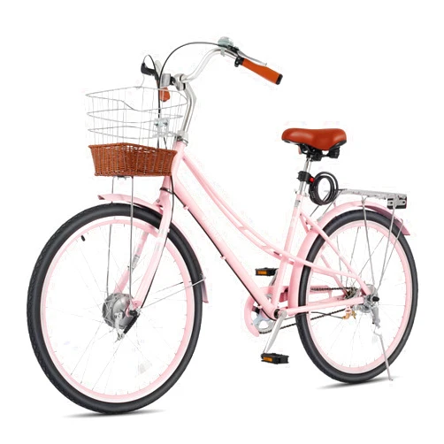 Viribus Beach Cruiser Bike for Women, Womens Bike with Ratten Basket and Rack 24 26 inch 1 Speed, Womens Cruiser Bike, City Bike, Commuter Bike, Adult Bicycle for Short Women Ladies Female Seniors