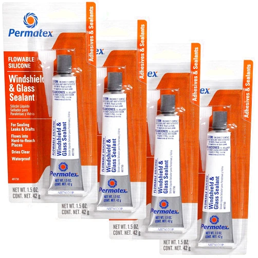Permatex 81730 Flowable Silicone Windshield and Glass Sealer, 1.5 oz. - 4 Pack.