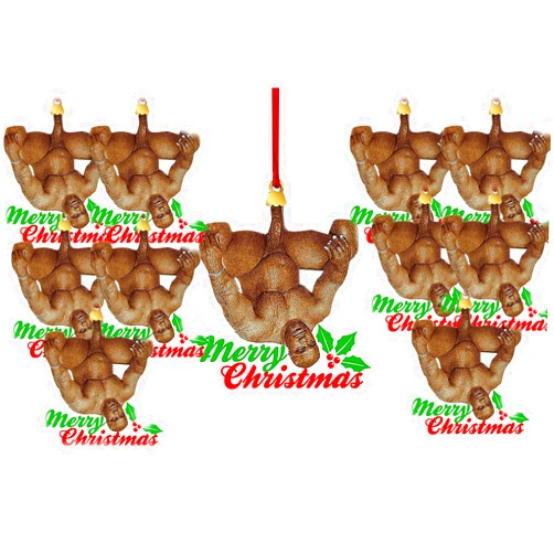 LNATOVI 10PCS Christmas Barry Wood Hanging Ornament for Christmas Tree, 2023 New Handstand Barry Wood Funny Xmas Ornament Decor (Brown)