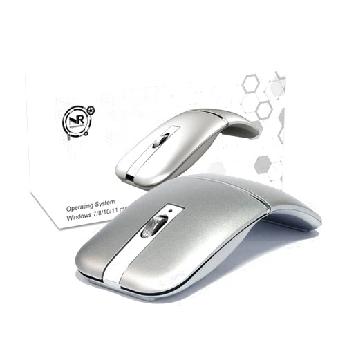 NORMIA RITA Foldable Arc Wireless Mouse Silent Click Bluetooth 5.0 and 2.4GHz Dual Modes Portable Curved Mouse for Home, Office, Travel (Silver)