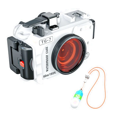 Sea frogs Waterproof housing Case Underwater Diving 195FT/60M Works for OM System TG-7 Cameras (Housing + Red Filter) (HZB-TG7-WHITE)