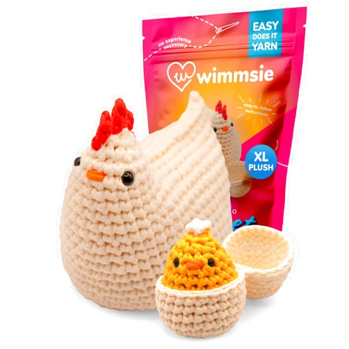 Wimmsie Crochet Animal Kit for Beginners - Easy Beginner Crochet Kit for Kids - Amigurumi Chicken Chick & Egg - 3 Kawaii Stuffed Animals - Cute DIY Yarn Plush