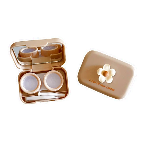 Tekalobr 2 Pack Mini Contact Lens Cases, Portable Contacts Lens Box Travel Kit with Mirror, Tweezers, Remover Tool Stick, Cute Flower Eye Contact Case Container Holder Storage Box for Daily Outdoor