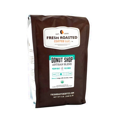 Fresh Roasted Coffee, Organic Donut Shop, 5 lb (80 oz), Medium Roast, Kosher, Whole Bean