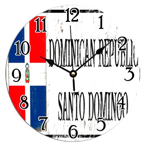 Vinisong Gift World Traveler Wall Clock Dominican Republic Flag PVC Home Decor Wall Clock Santo Domingo Wall Clocks Quartz Battery Operated Silent Clock for Living Room 12x12in