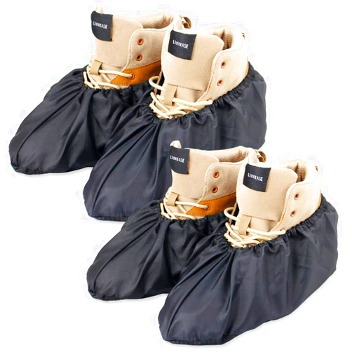 LINKEASE Reusable Boot & Shoe Covers Water Resistant Non Skid and Washable for Real Estate Contractors to Keep Floors Carpets Footwear and Rooms Clean - 2 Pairs (Large, Black)
