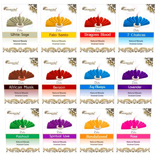 ARO VATIKA Vedic Natural Masala 120 Incense Cones in Pack of 12 Boxes |12 Assorted Fragrances Dhoop Cones | Best for Prayer, Reiki, Meditation and Relaxation | Burn time- 25 Mins