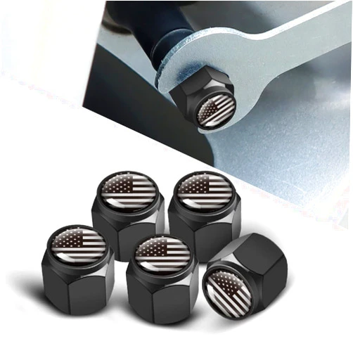 WOSITE 5Pcs Metal American Flag Tire Valve Stem Caps with O Rubber Ring, Universal Metal Valve Stem Covers for Cars, SUVs, Bike, Trucks, Motorcycles Decoration Accessories (USA Flag)