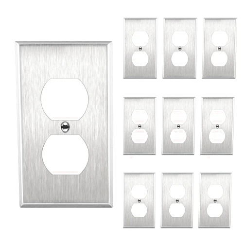 ENERLITES Duplex Receptacle Metal Wall Plate, Stainless Steel Switch Outlet Cover, Size 1-Gang 4.50