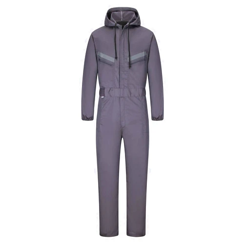 Yukirtiq Mens Work Coveralls Mechanic Hooded Overall Workwear Jumpsuits Long Sleeve Hi Viz Coverall with Zippers, Grey, XXL