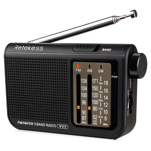 Retekess V117 Portable Radio AM FM, Shortwave Radio with Clear Dial, Transistor Radio with Best Reception for Seniors (Black)