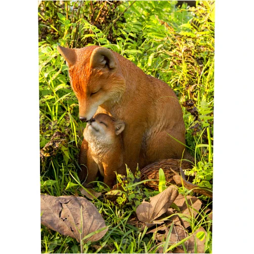 Hi-Line Gift Ltd Hi-Line Gift Cuddling Mother and Baby Fox Garden Statue, Brown (87719-I)