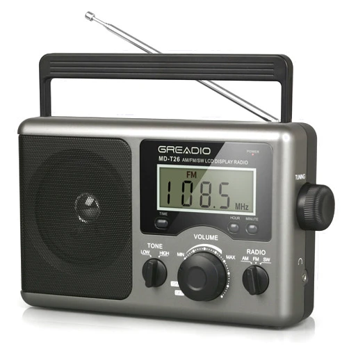Greadio Portable Shortwave Radio with Best Reception,AM FM Transistor,LCD Display,Time Setting,Battery Operated by 4 D Cell Batteries or AC Power,Big Speaker,Earphone Jack for Gift,Elder,Home