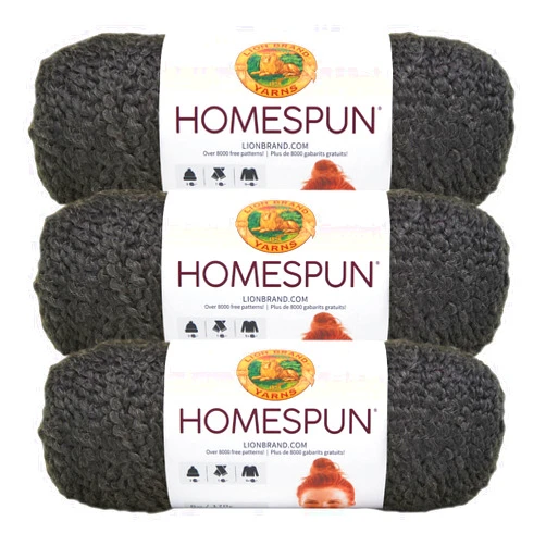 Lion Brand Yarn Homespun Yarn, Soft Bulky Yarn for Knitting, Crocheting, and Crafting, 3 Pack, Black