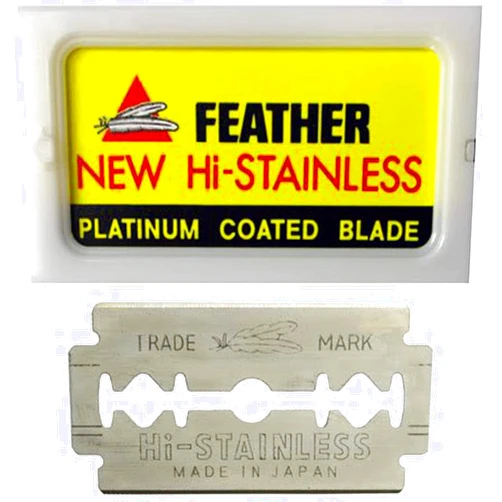 Feather Double Edge Safety Razor Blades - (50 Count) - Platinum Coated Hi-Stainless Steel Razor Blades - Fits Most Safety Razors - Super Sharp for Close Shaves - Made in Japan