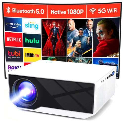 YUDACU Projector with WiFi and Bluetooth,15000lumen Portable Mini Projector,Native Full HD 1080P Outdoor Movie Projector,Smart Projector Compatible with Android/iOS/Windows/TV Stick/HDMI/USB (white)