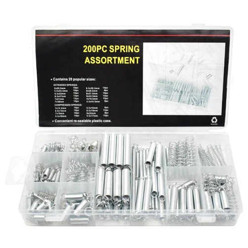 BDS-HOME 200Pcs Spring Assortment Kit, 20 Different Size Zinc Plated Extension and Compression Springs for Shops and Home Repairs Replacement Kit (Compression & Extension Spring, 20size)