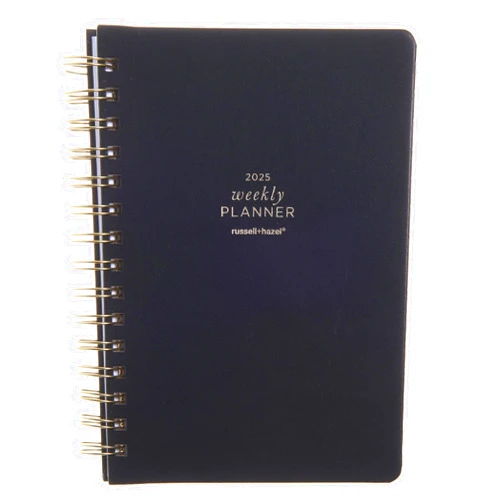 russell+hazel 2025 Vegan Leather Black Weekly Planner, 12 Month Calendar