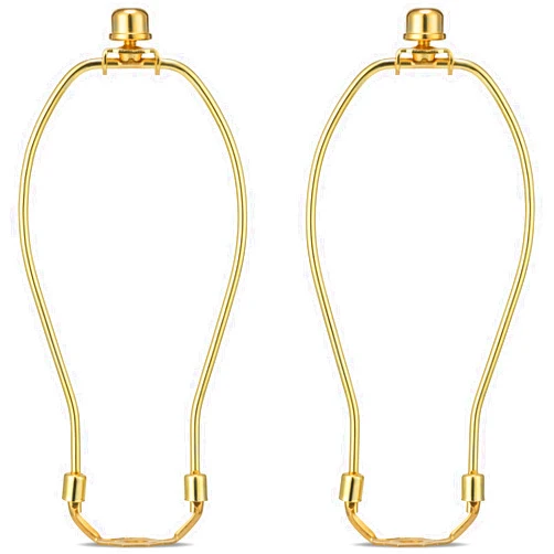 Qc 8 Inch Lamp Harp - 2 Set, Detachable Lamp Shade Holder for Table and Floor Lamps, Heavy Duty Lamp Shade Bracket with 3/8 Standard Saddle and Lamp Finial, Polished Brass