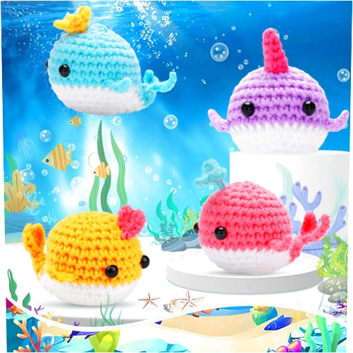 SAMLMAP Crochet Kit for Beginners Adults, Learn to Crochet Kit with Step-by-Step Video Tutorials Amigurumi Animals Kit Octopus Whale Dog and Plants Tulips Sun Flowers