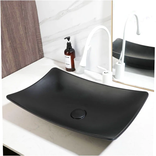 Focitland 22 Inch Stone Resin Bathroom Sink with High Arc Faucet and Pop-Up Drain Combo,Black Rectangular Vessel Sink Basin Above Counter Modern Bathroom Vessel Sink Bowl