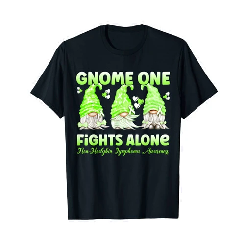All Cancer Ribbon Apparel & Cancer Awareness Gnome One Fights Alone Lime| Non Hodgkin Lymphoma Awareness T-Shirt