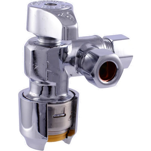 SharkBite Max 1/2 x 1/2 x 3/8 Inch Compression Dual Outlet Angle Stop Valve, Quarter Turn, Push to Connect Brass Plumbing Fitting, PEX Pipe, PE-RT, CPVC, Copper Pipe, UR25558