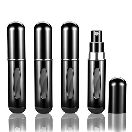 Fivexing 4Pcs Refillable Perfume Atomizer Bottles，Portable Mini Separate Perfume Bottle，Travel and Outings Spray Boxes Dispensers 5ml/0.2oz(Black)