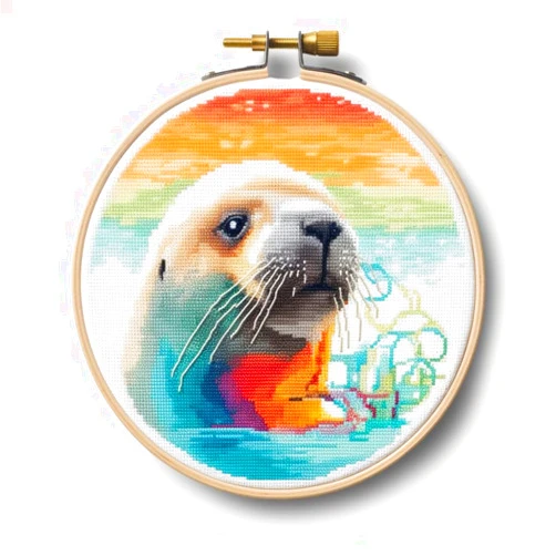 Generic Stamped Cross Stitch Kits with Hoop for Starter Kits Sea Otter DIY 11CT Pre-Printed Patterns Needlepoint Embroidery Needlework Kit for Home Decor 38x38cm (247)