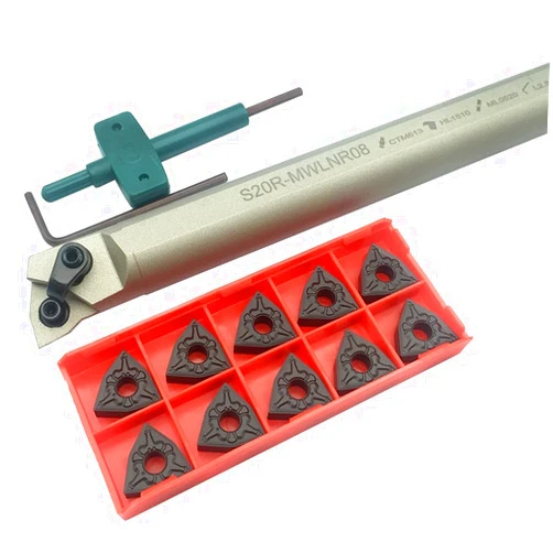 Generic lathe tools metal cutting 10PCS WNMG080404 TM PC4125 Carbide Inserts + 1PC S20R MWLNR08 Internal Turning Tool Holder CNC Lathe Cutter Tool For Hard Steel boring insertsGreat for fine finishing and sem