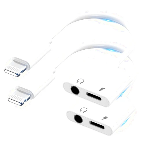 Esbeecables Apple MFi Certified 2 Pack Lightning to 3.5mm Headphone Jack Adapter, 2 in 1 iPhone Headphone Adapter Charger and Aux Audio Splitter Cable Dongle Adapter for iPhone 14 13 12 11 Pro Max XS XR X 8 7 6