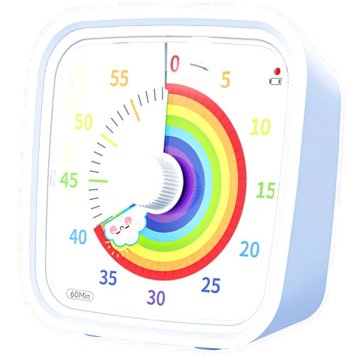Yunbaoit Visual Timer with Protective Case, Rainbow Disk 60 Minute Countdown Timer for Kids and Adults, Silent Time Management Tool(Light Blue)