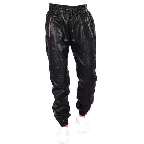 QAWACH Mens Leather Joggers Pant for Bikers & Riders, Moto Sports Drawstring Pants, Trousers for Boys - Slim Fit Joggers