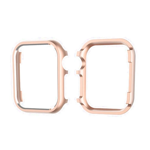 HOUCY Metal Case for Apple Watch Series 7 41mm 45mm Shiny Aluminium Alloy Bumper for iWatch 6 SE 5 3 40mm 44mm Frame Protective Covers (Color : Rose Gold, Size : 45MM)