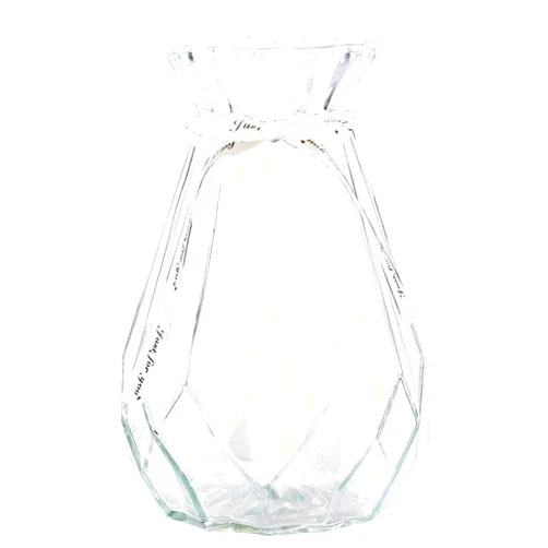 Rubellen Clear Glass Vase for Flower, Geometric Faceted Design Flower Vase for Office Bedroom Living Dinner or Home Decor 5.7