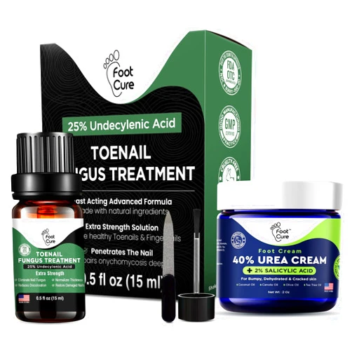 FOOT CURE Toenail Treatment Solution & Tea Tree Oil Foot Cream - Moisturizing Athletes Foot Care For Dry Cracked Feet Cream - Heel & Callus Removal, Toenail Treatment for Cracked Feet