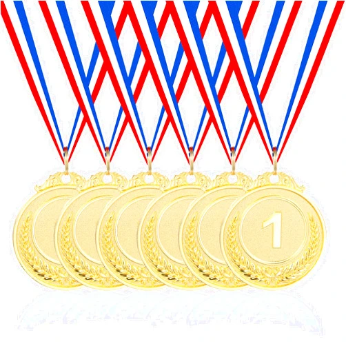 Mabor 6 Pcs Gold Medals for Awards Adults, 1st Place Metal Award Medals Style Participation Winner Awards for Sports, Party, Tournaments, Prizes, Competitions, 2 Inches