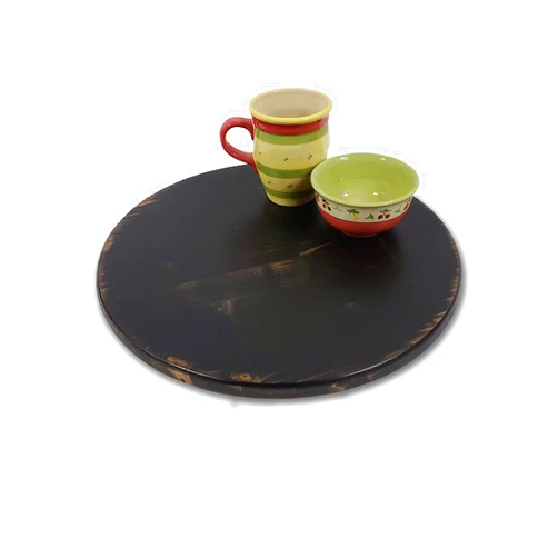 ASPauljoy Custom Woodworking Distressed Black Painted Wooden Lazy Susan Turntable with Silent Spin Base. Food Safe Finish.