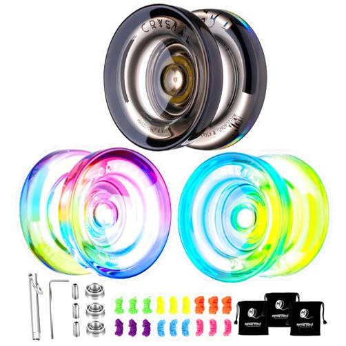 MAGICYOYO Pack of 3 Yoyo K2 Crystal Responsive Yoyo for Kids Beginner,Dual Purpose Yoyos with Replacement Unresponsive Yoyo Bearings Kit for Advanced,18 Strings, 3 Bags
