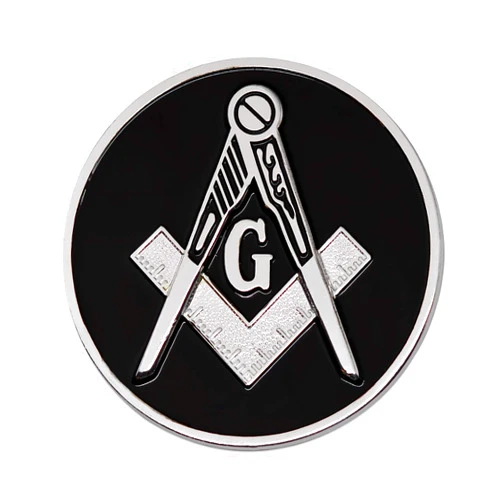 The Masonic Exchange Square & Compass Round Masonic Auto Emblem - [Black & Silver][3'' Diameter]
