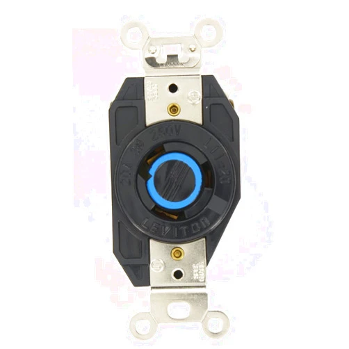 Leviton 2370 20-Amp, 250-Volt- 3PY, Flush Mounting Locking Receptacle, Industrial Grade, Non-Grounding, V-0-MAX, Black