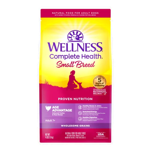 Wellness Complete Health Natural Dry Small Breed Senior Dog Food, Turkey & Peas, 4-Pound Bag