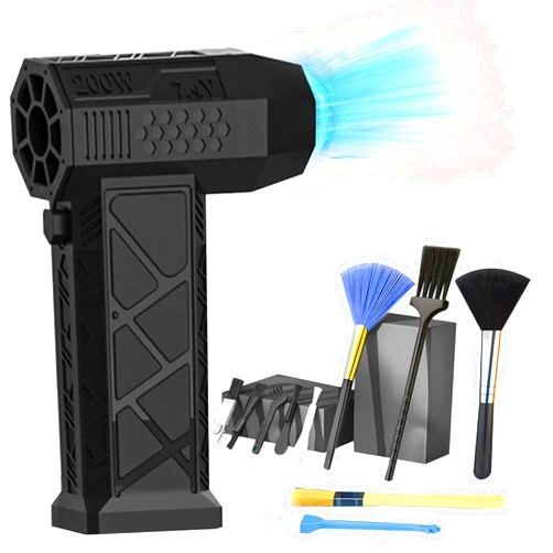 Hi-HONX Compressed Air Duster, 130000 RPM Portable Mini Hand Powerful Jet Blower, Cordless Electric Air Duster Turbo Fan, High-Speed Air Blower with 4 Gear for Car, Cleaning, Camping, Outdoors