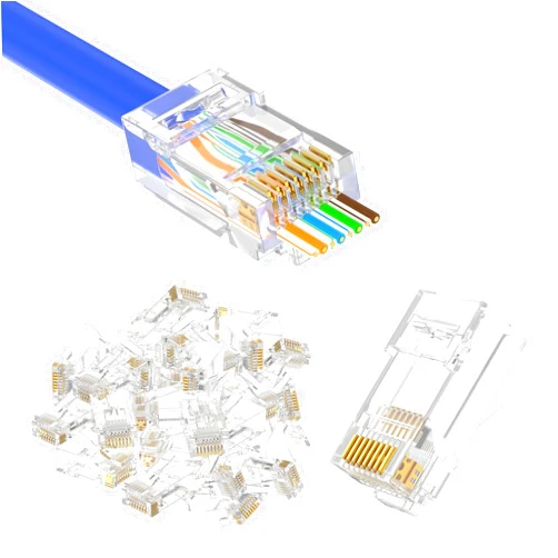 VCE UL-Listed 100-Pack RJ45 Cat6 Pass Through Connectors UL Listed RJ45 Modular Plugs Ends for Solid or Stranded UTP Cable Support PoE (Transparent 100-pack)