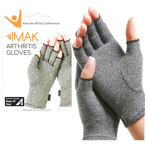 IMAK Brownmed Compression Arthritis Gloves - Compression Gloves for Arthritis & Joint Pain Support - Men's & Women's Fingerless Gloves to Support Circulation - Grey - X-Large
