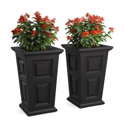 Mayne Wyndham 24-Inch Tall Planter, 2-Pack – Self-Watering, Weather-Resistant Planter for Flowers – Durable Indoor/Outdoor Design for Patio, Porch, or Entryway