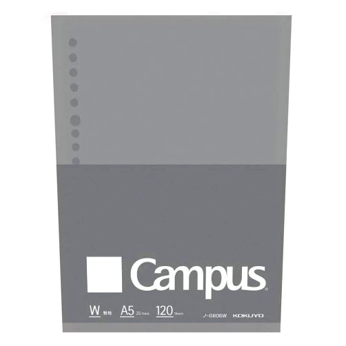 Kokuyo Campus Loose Leaf Paper for Binders, Business Type, Sarasara Smooth Writing, A5, Plain Ruled, 20 Holes, 120 Sheets, pH Neutral, Bleed Resistant, Japan Import (NO-G806WN)