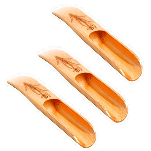 Haidong 3Pcs Bamboo Tea Spoon Scoop Shovel Chinese Kung Fu Tea Fittings of Jam, Spices, Condiments, Seasoning, Sugar, Honey, Coffee, Tea, Mustard, Ice Cream, Milk Powder(Carved style)